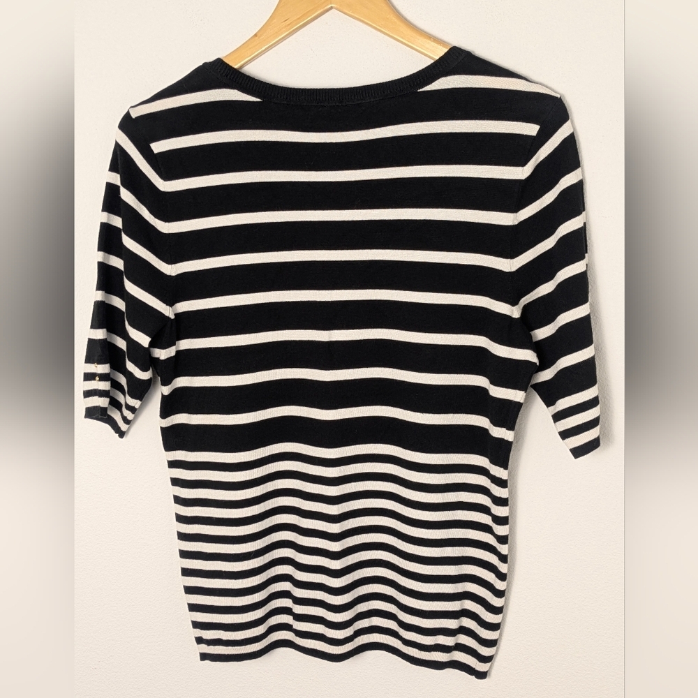 White House Black Market Striped Sweater Top Medium Short Sleeve Scoop Neckline - Picture 5 of 12